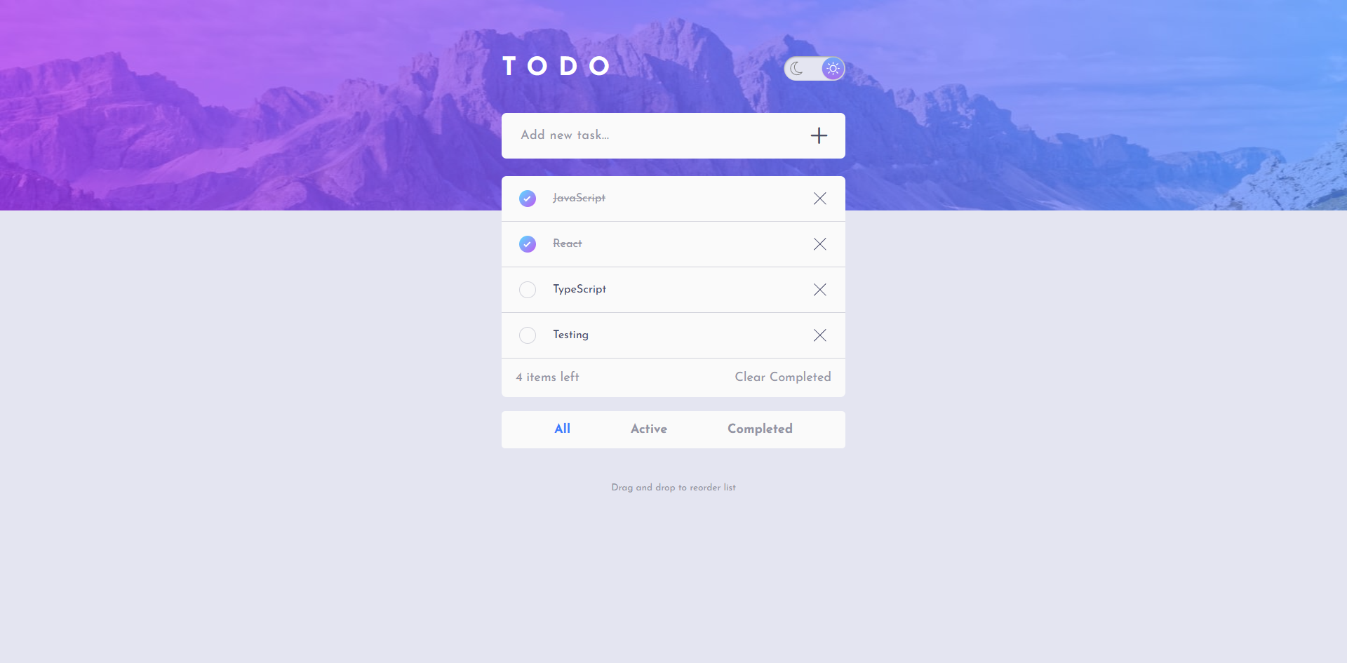 To Do App - light theme showing task list and controls